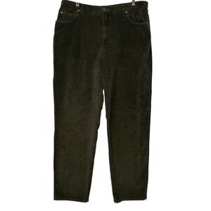 Jones New York Sport Corduroy Pants Women's Olive Green Stretch Straight Size 16